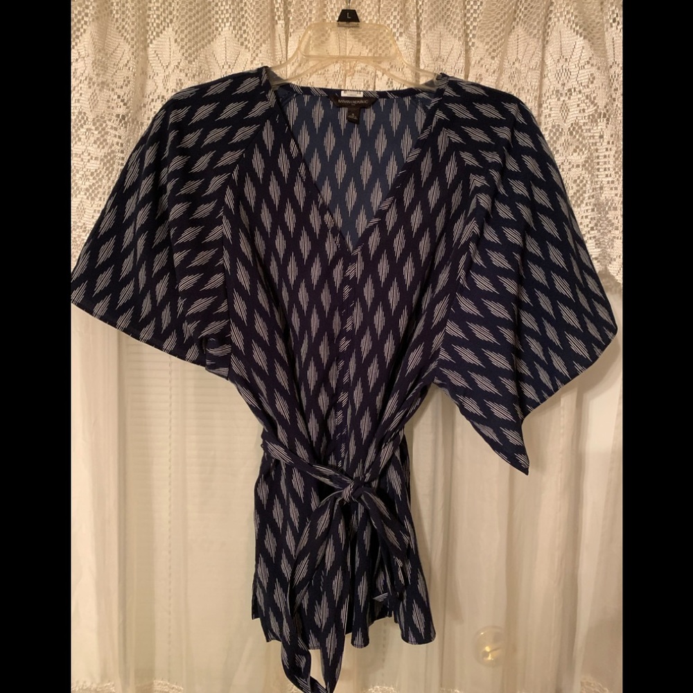 Navy Blue And Grey Small Women's Banana Republic Blouse shirt Top semi sheer